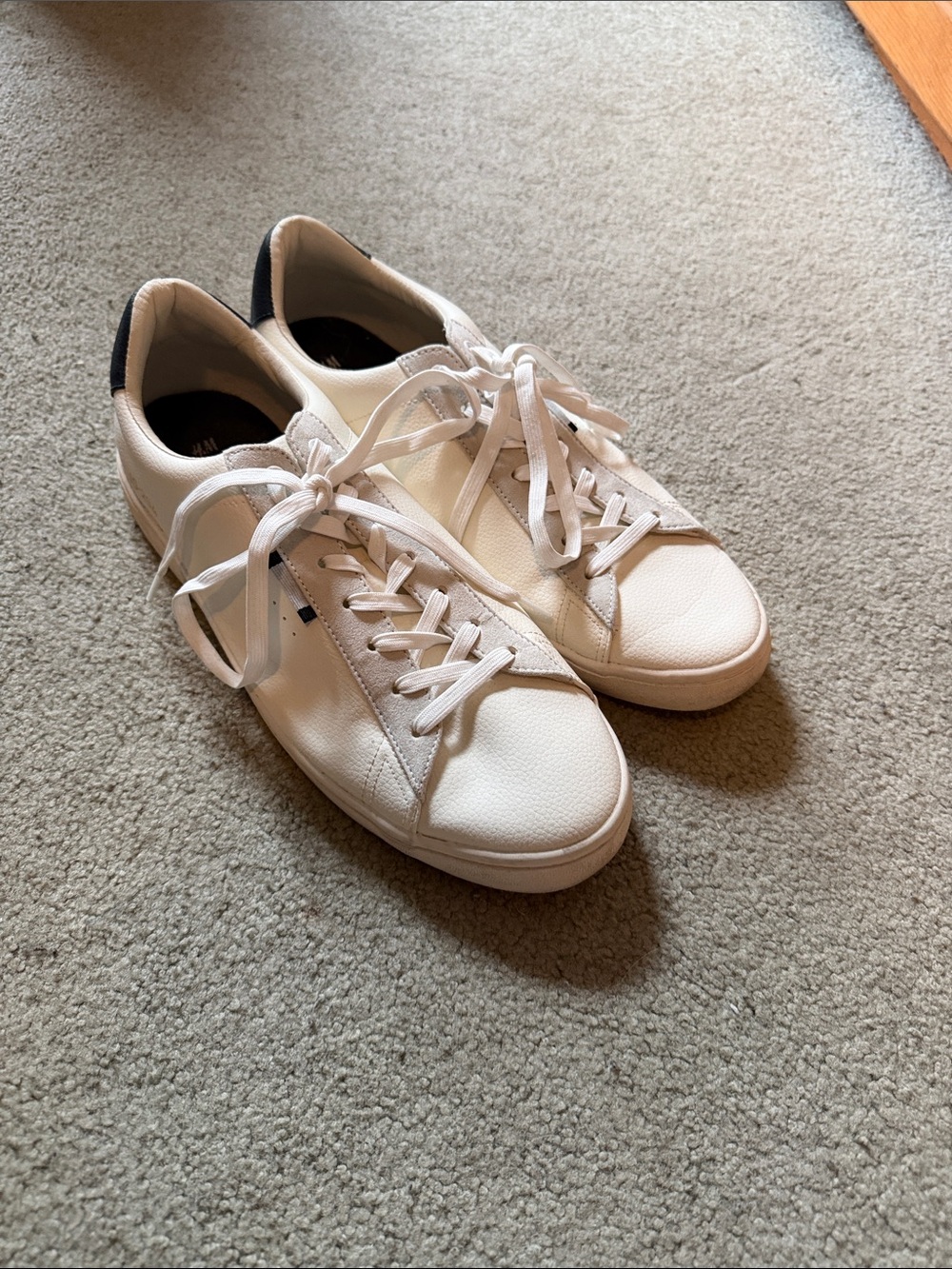 H&M White and Cream Leather Lace-Up Sneakers